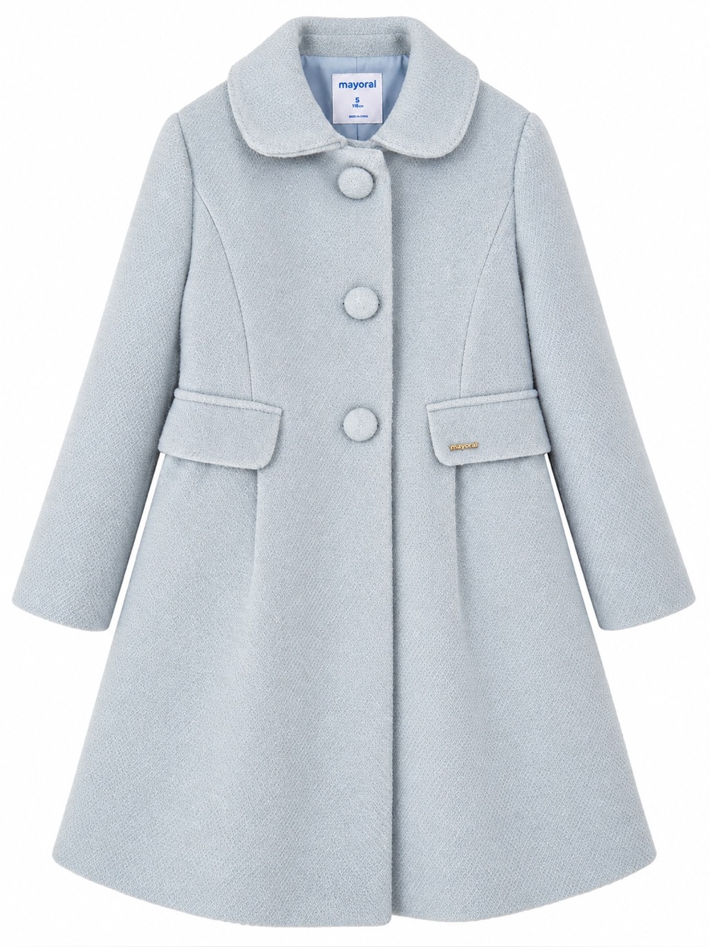 Mayoral Pale Blue Girls A-Line Wool-Blend Pea Coat-Girls size 5